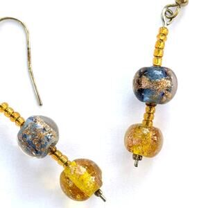 Hand-made yellow and blue bead fish hook earrings